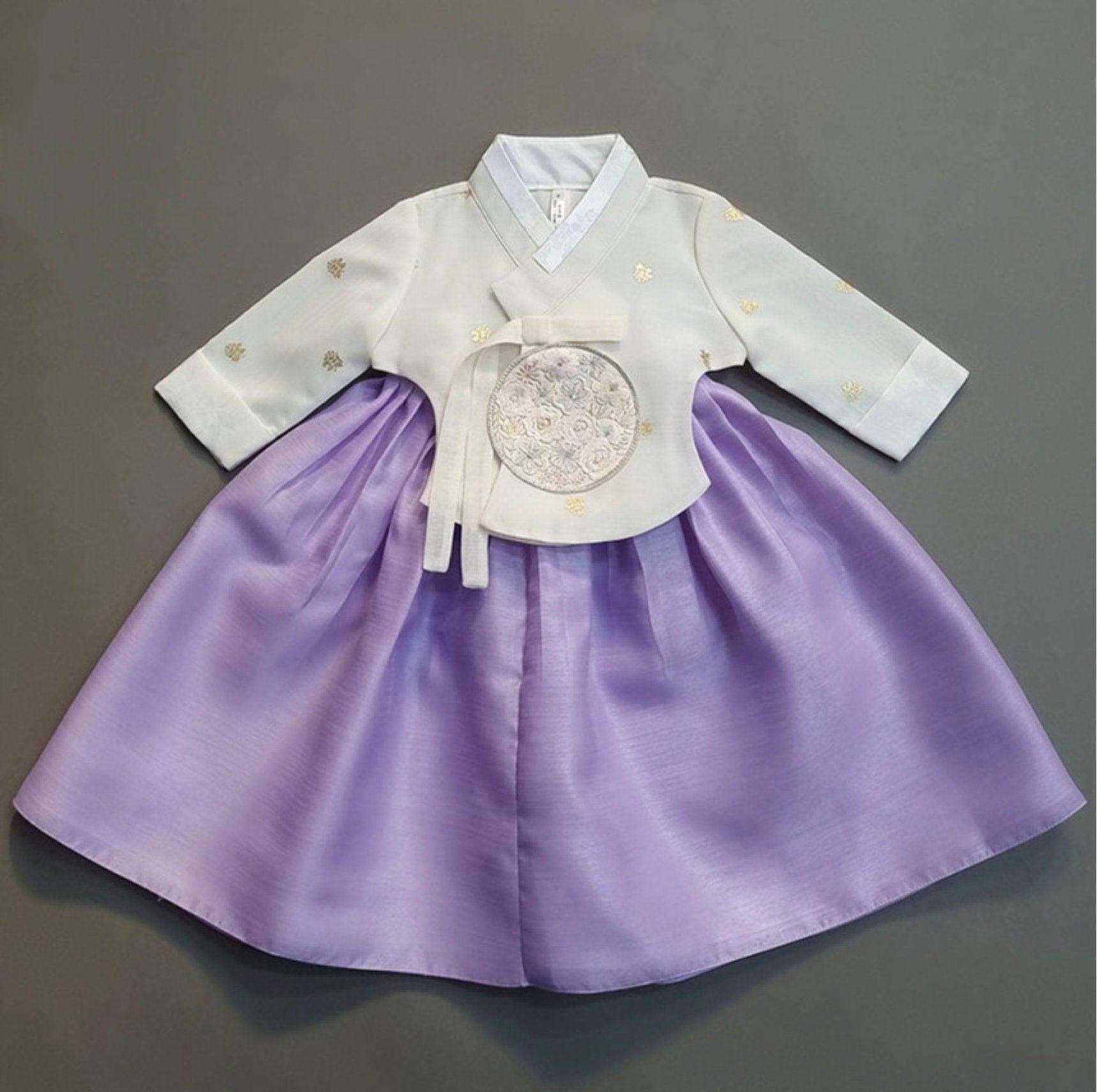 Yebon Gold Foil Purple Girl Hanbok (1-9YR) - Native Korean