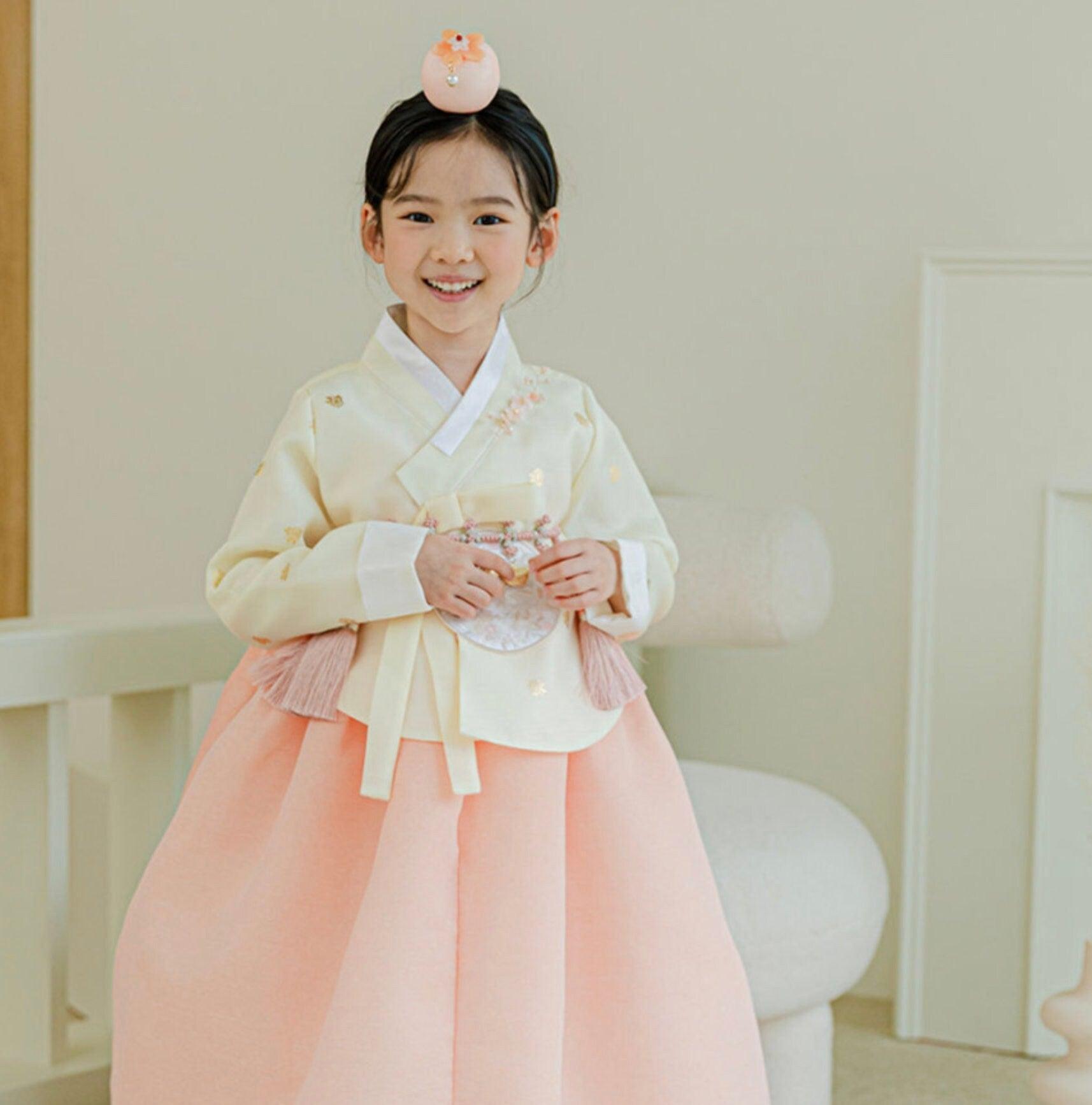 Yebon Gold Foil Yellow Coral Girl Hanbok (1-9YR) - Native Korean