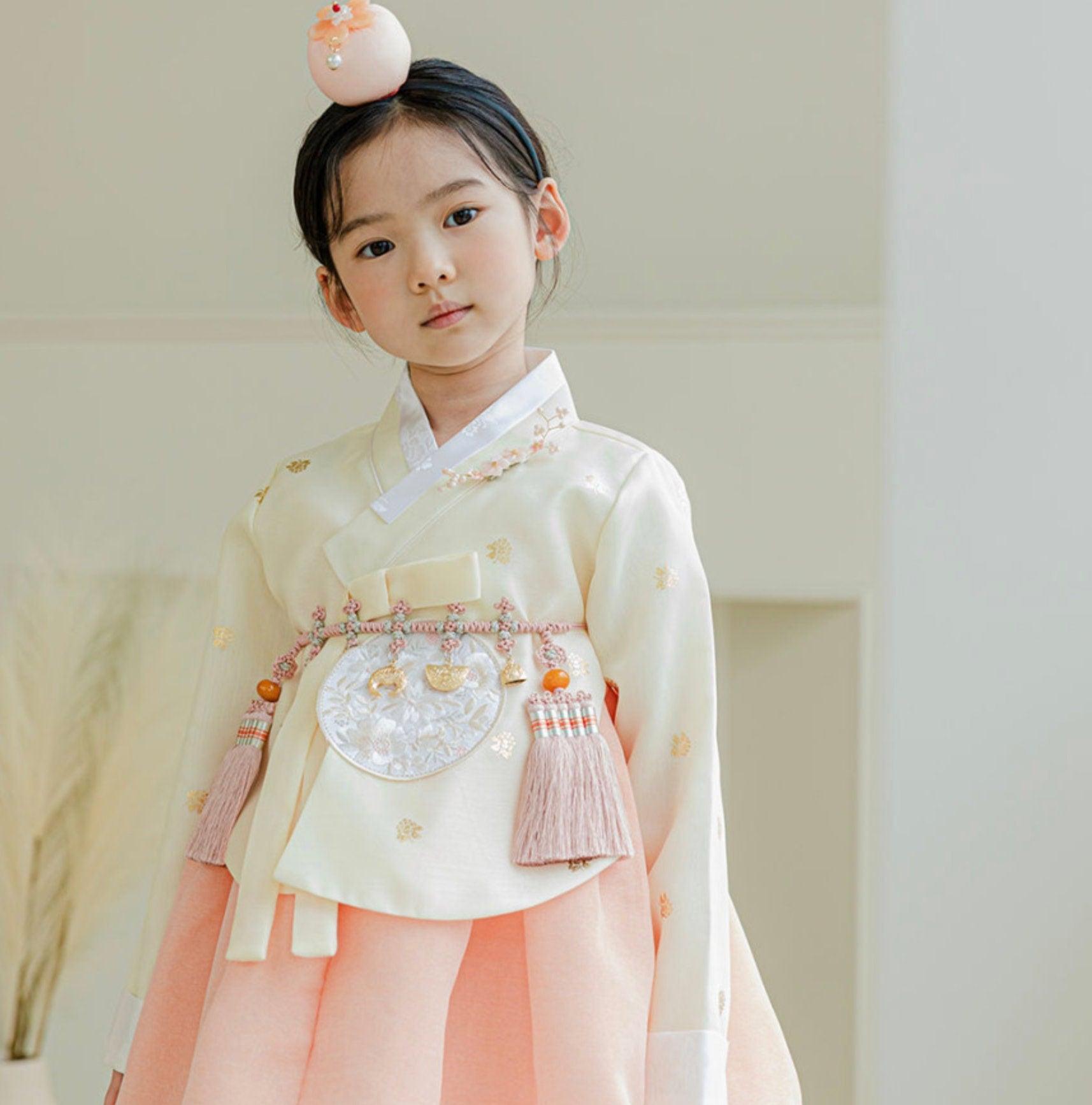 Yebon Gold Foil Yellow Coral Girl Hanbok (1-9YR) - Native Korean