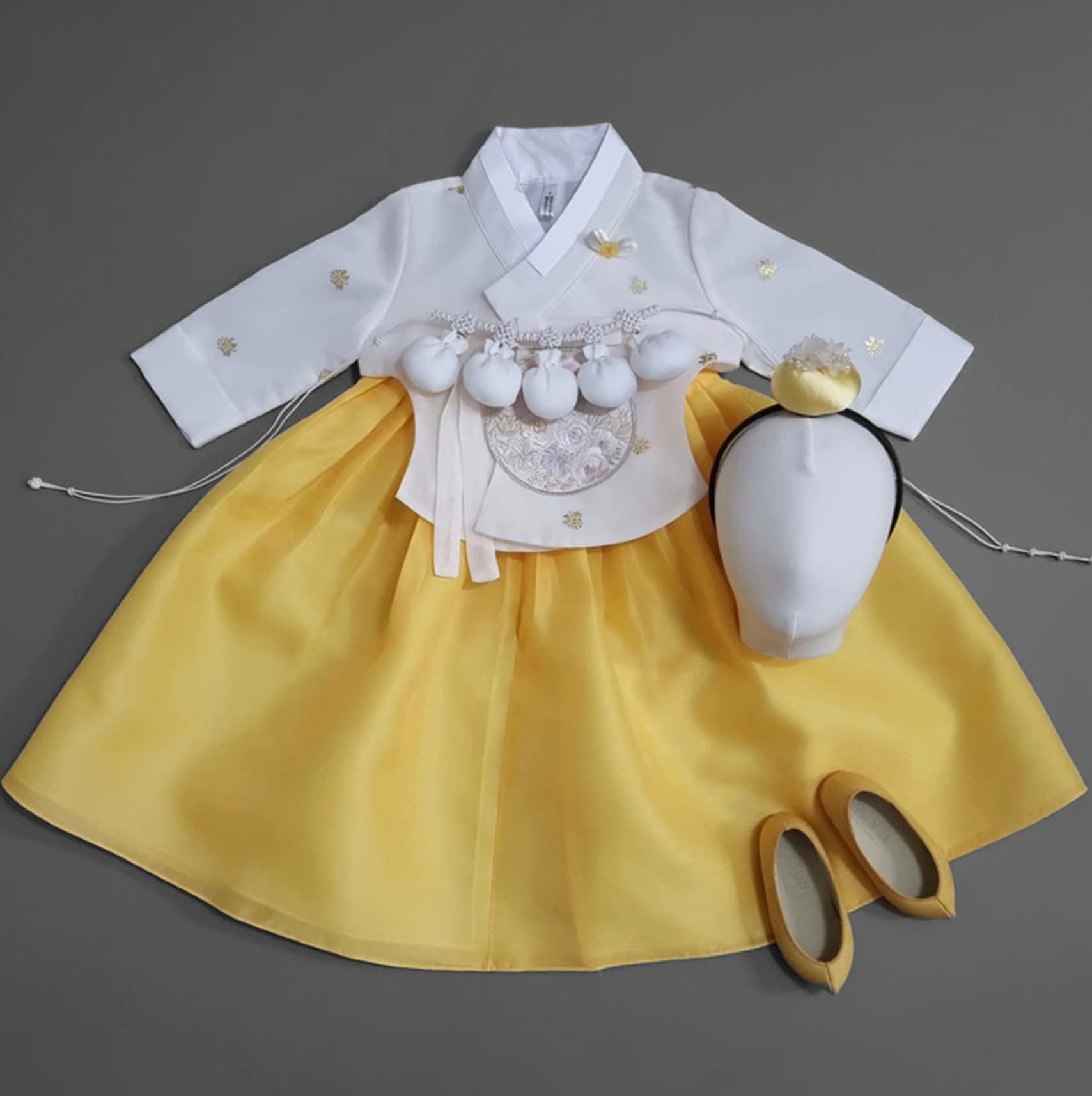 Yebon Gold Foil Yellow Girl Hanbok (100D-12YR) - Native Korean