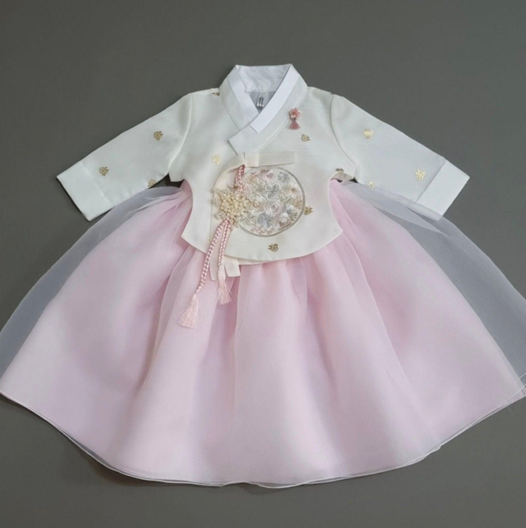 Yebon Pink Lace Dress Girl Hanbok (100D-12YR) - Native Korean