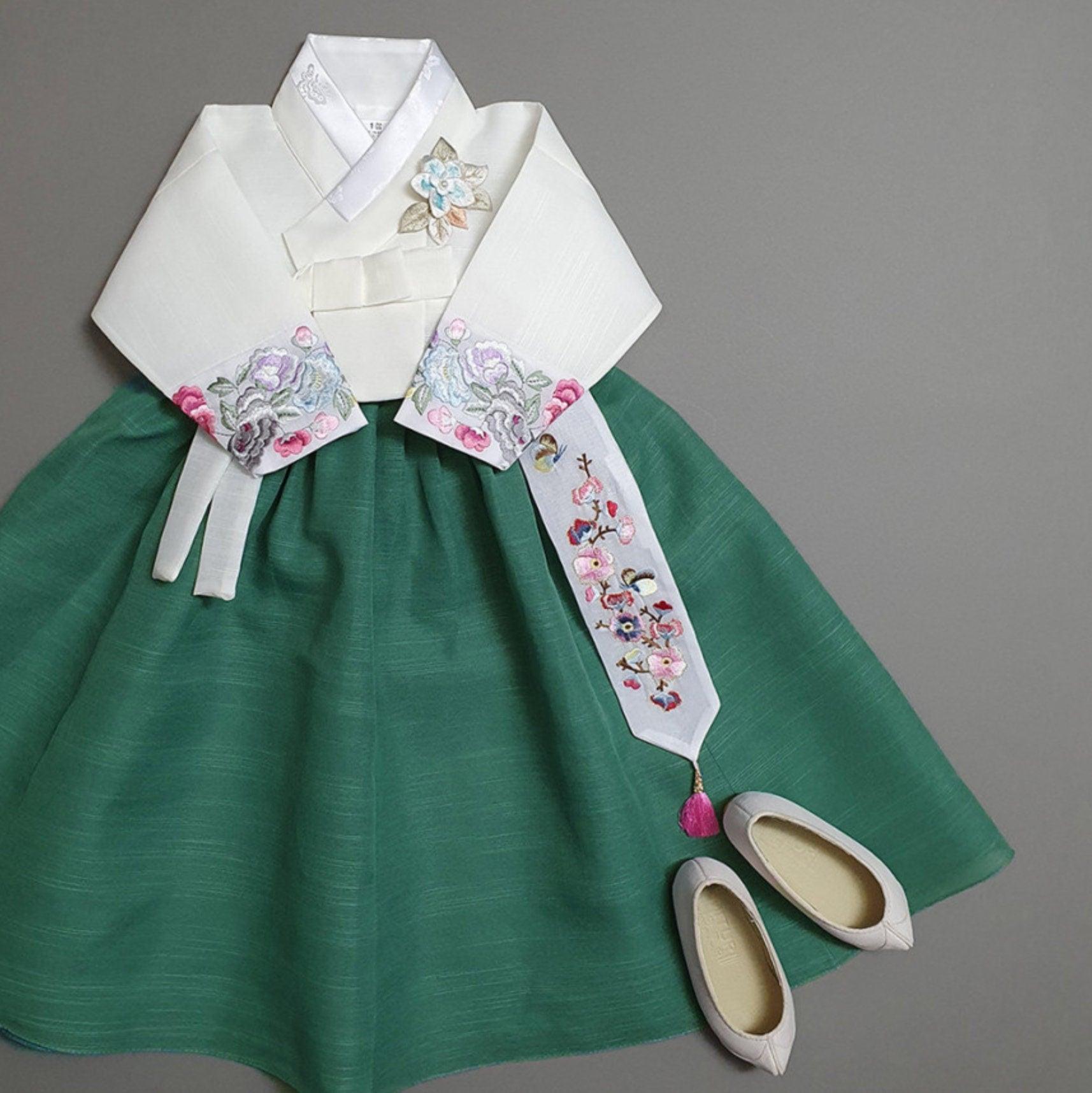 Yedong Embroidery Jeogori Green Girl Hanbok (100D-15YR) - Native Korean