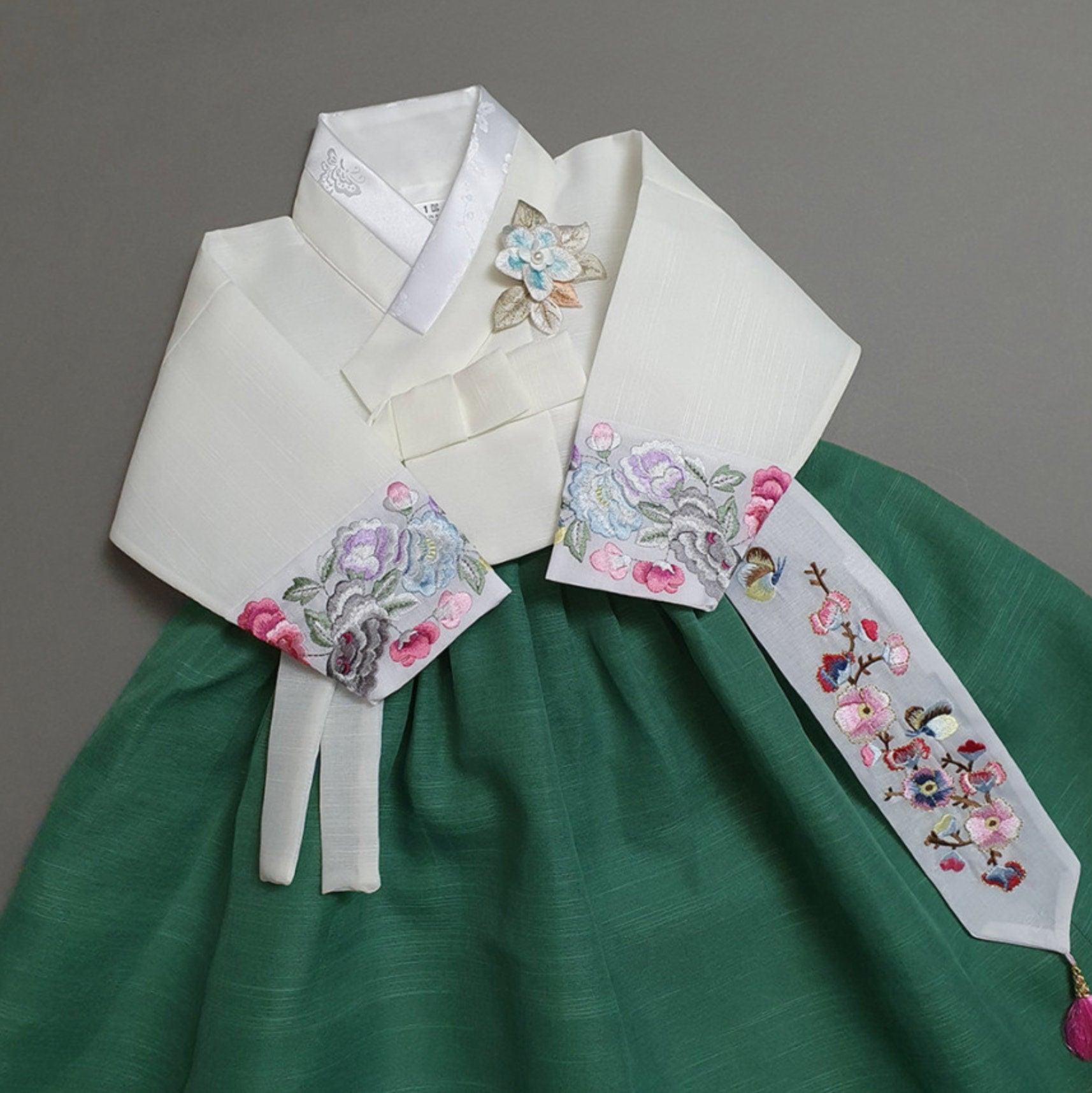 Yedong Embroidery Jeogori Green Girl Hanbok (100D-15YR) - Native Korean