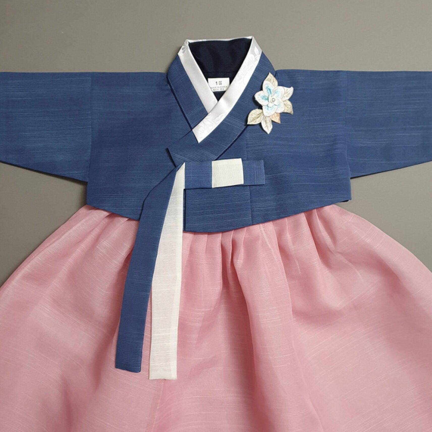 Yedong Embroidery Jeogori Blue L.Pink Girl Hanbok (100D-15YR) - Native Korean