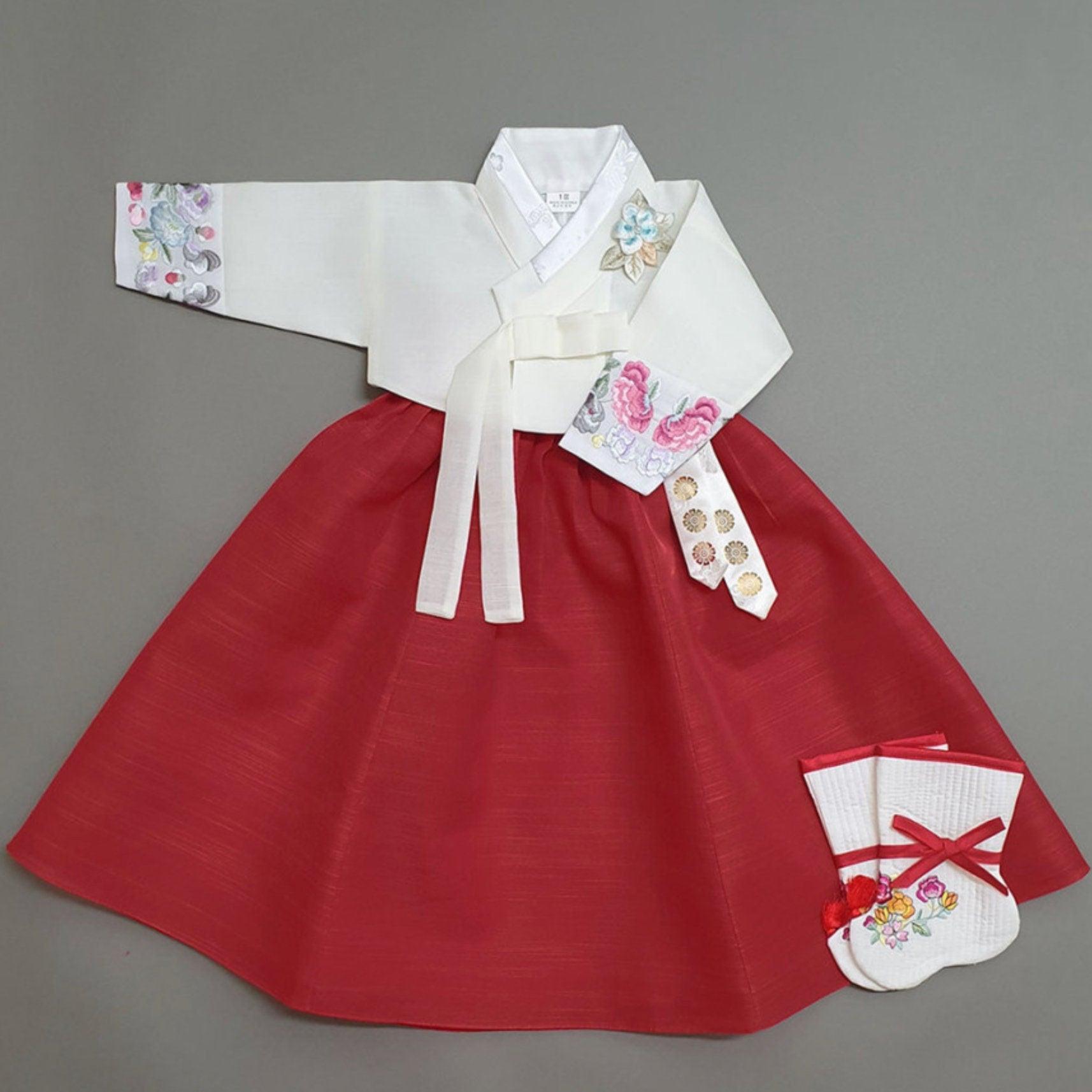 Yedong Embroidery Jeogori Red Girl Hanbok (100D-15YR) - Native Korean