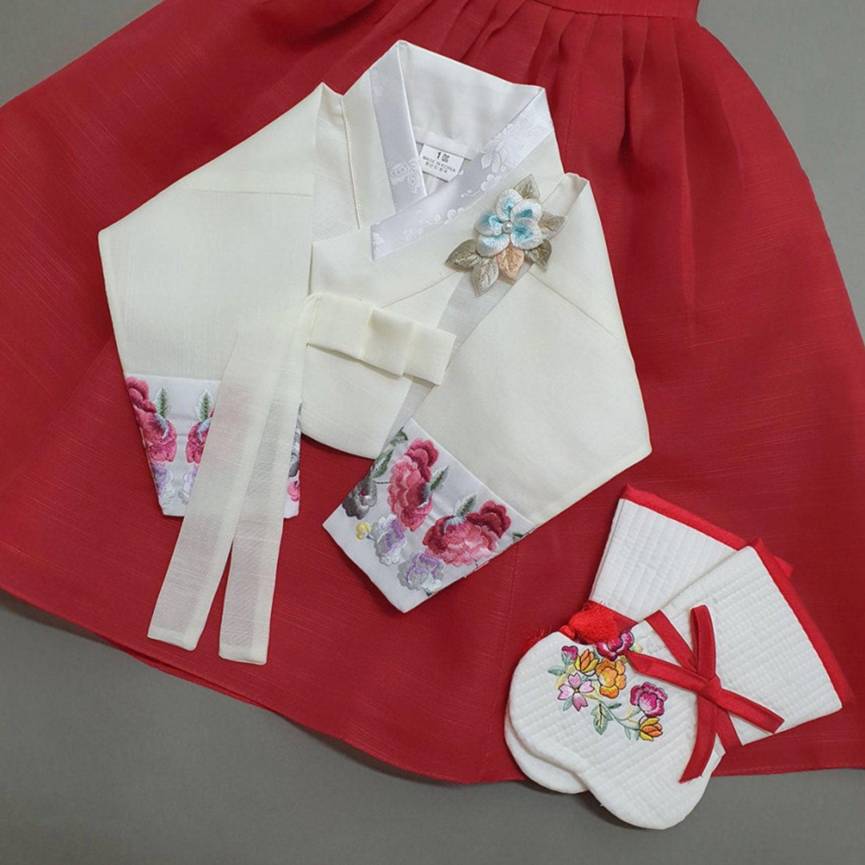 Yedong Embroidery Jeogori Red Girl Hanbok (100D-15YR) - Native Korean