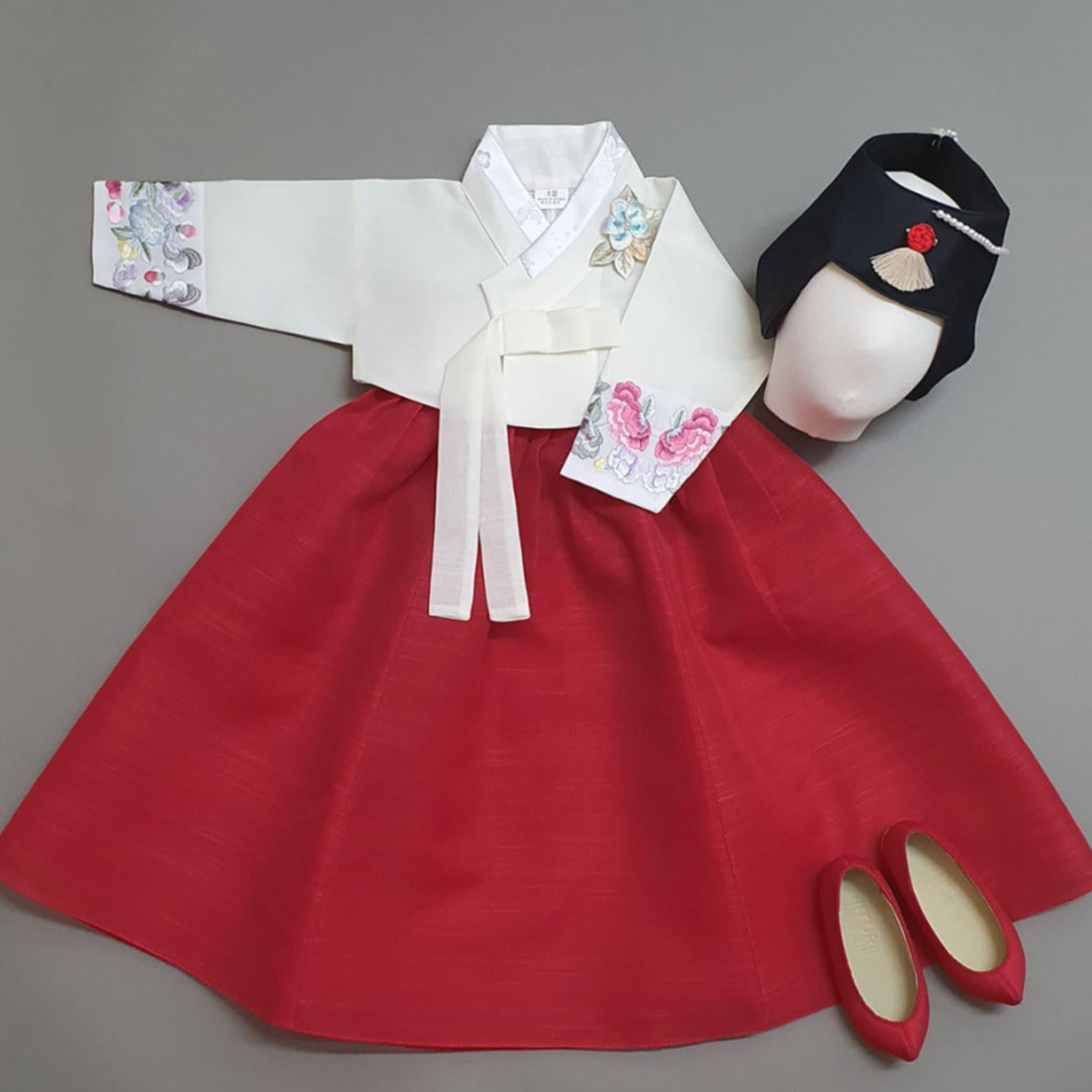 Yedong Embroidery Jeogori Red Girl Hanbok (100D-15YR) - Native Korean