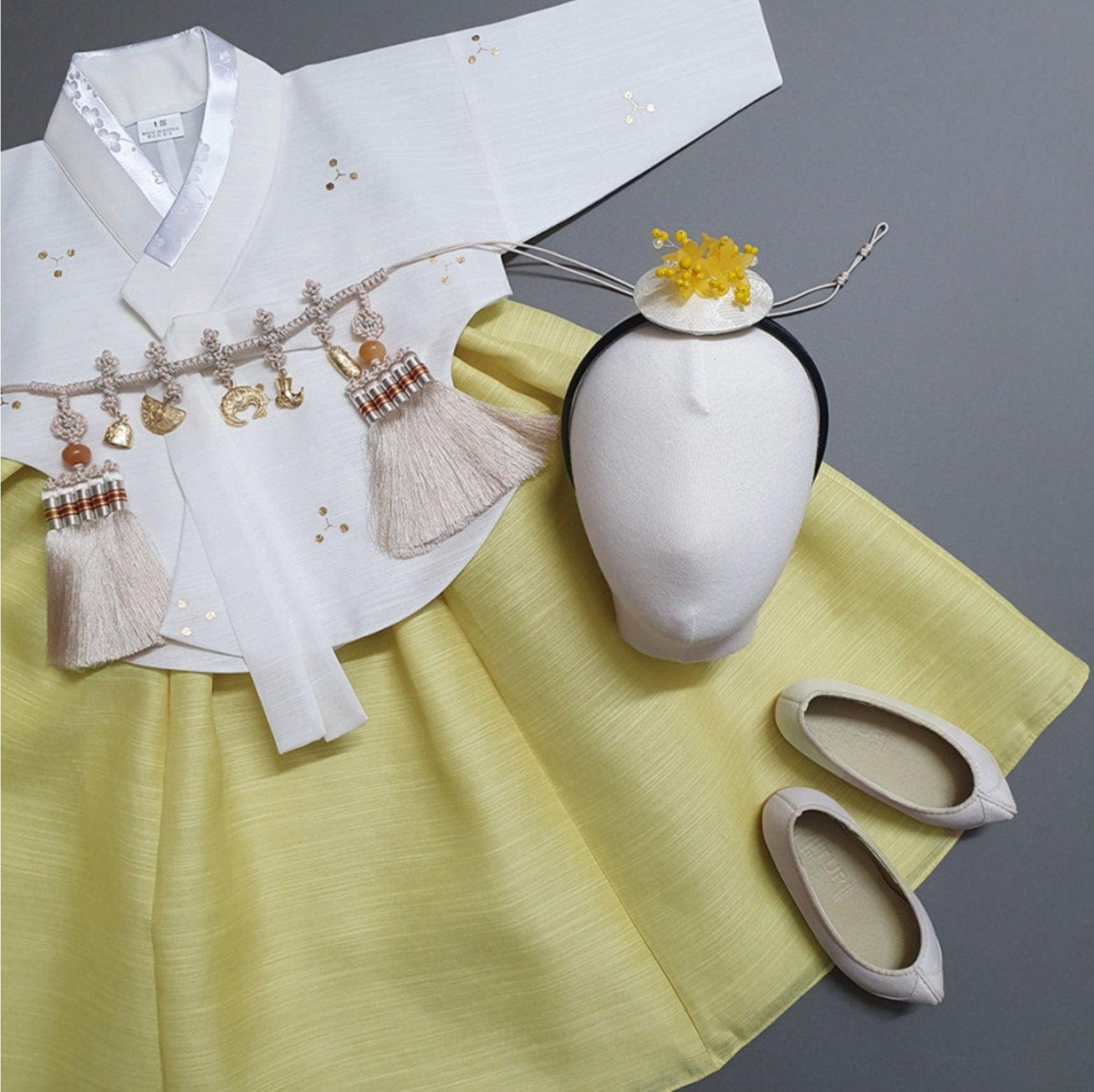 Yejin Gold Foil Ivory Dangui-4 Colors Skirt Girl Hanbok (100D-15YR) - Native Korean