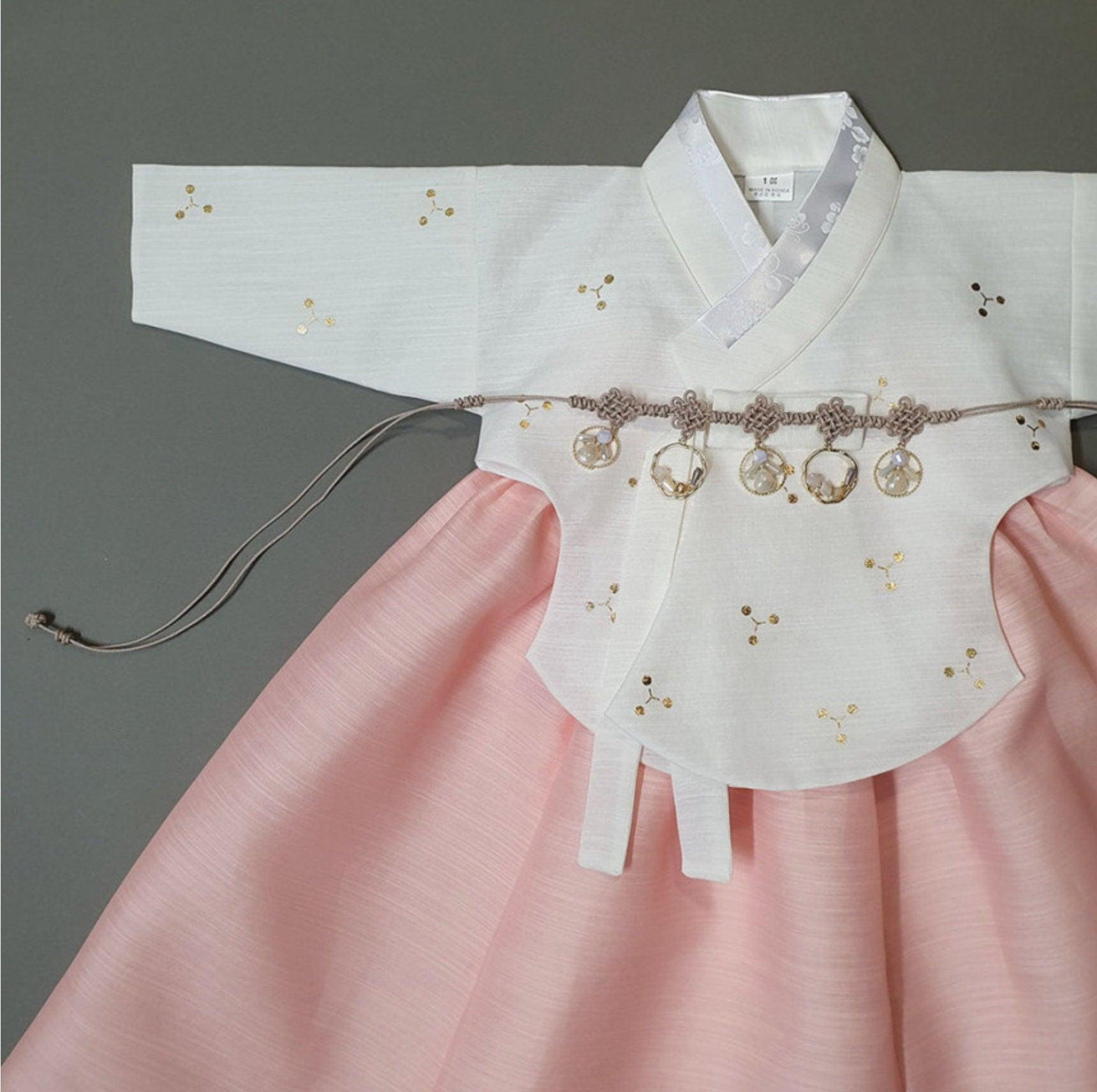 Yejin Gold Foil Ivory Dangui L.Peach Girl Hanbok (100D-15YR) - Native Korean