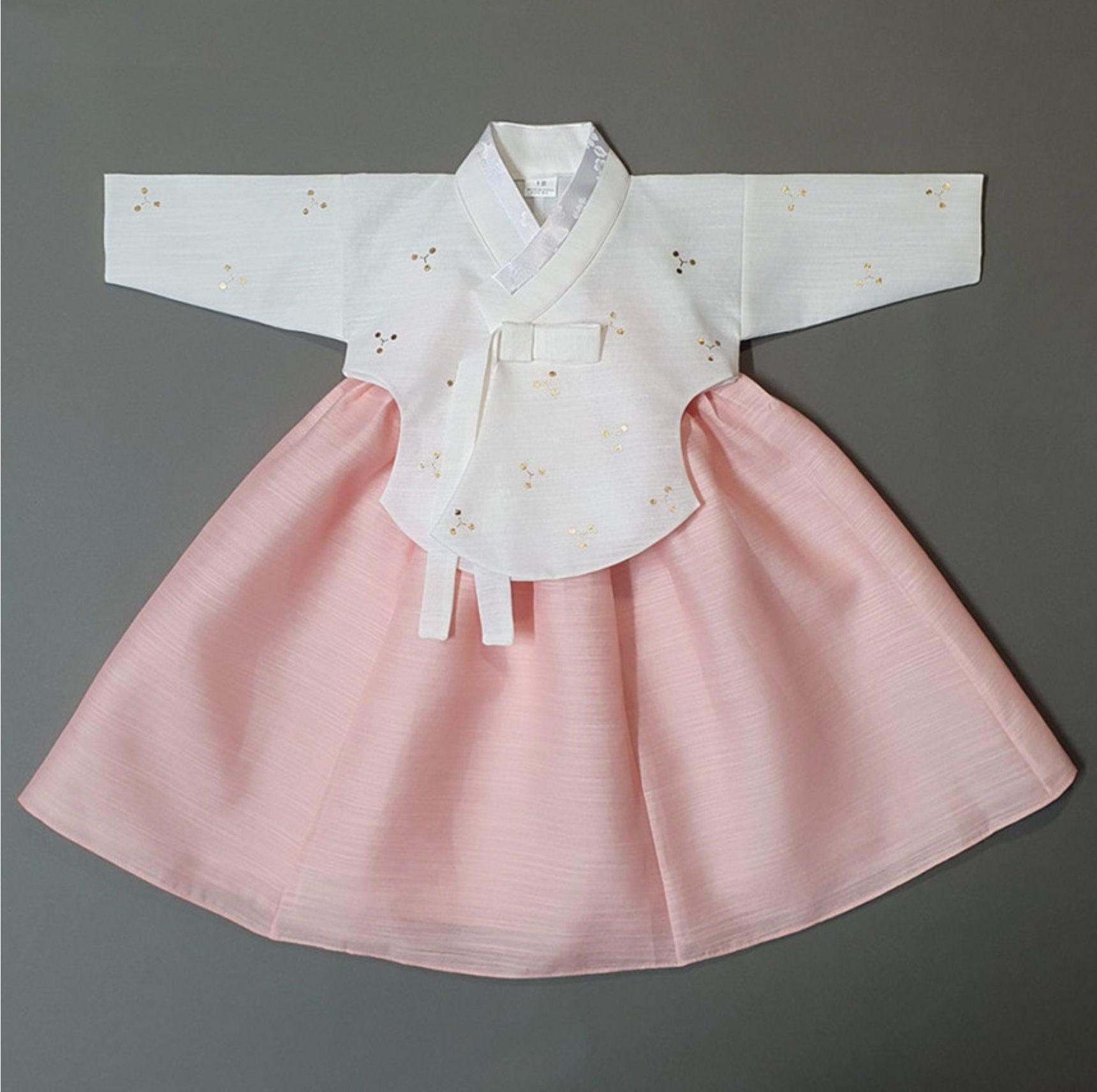 Yejin Gold Foil Ivory Dangui L.Peach Girl Hanbok (100D-15YR) - Native Korean