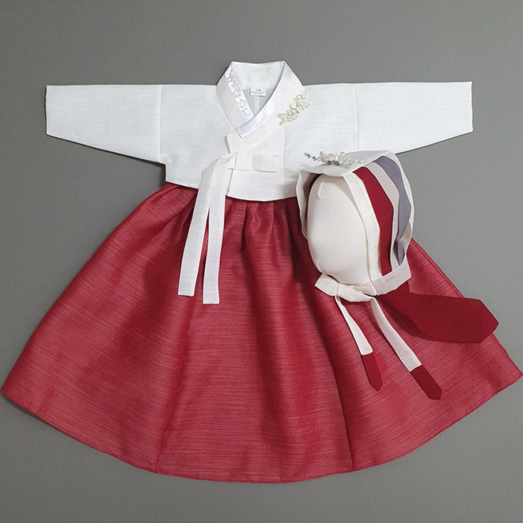 Yejin Ivory Jeogori Red Skirt Girl Hanbok (100D-8YR) - Native Korean