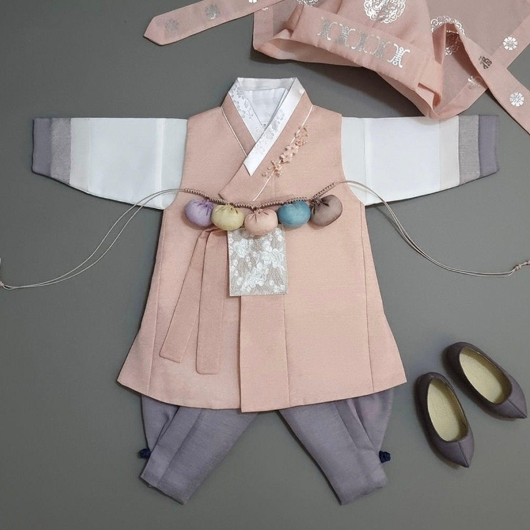 Yusin Coral Stripe Boy Hanbok (100D-15YR) - Native Korean