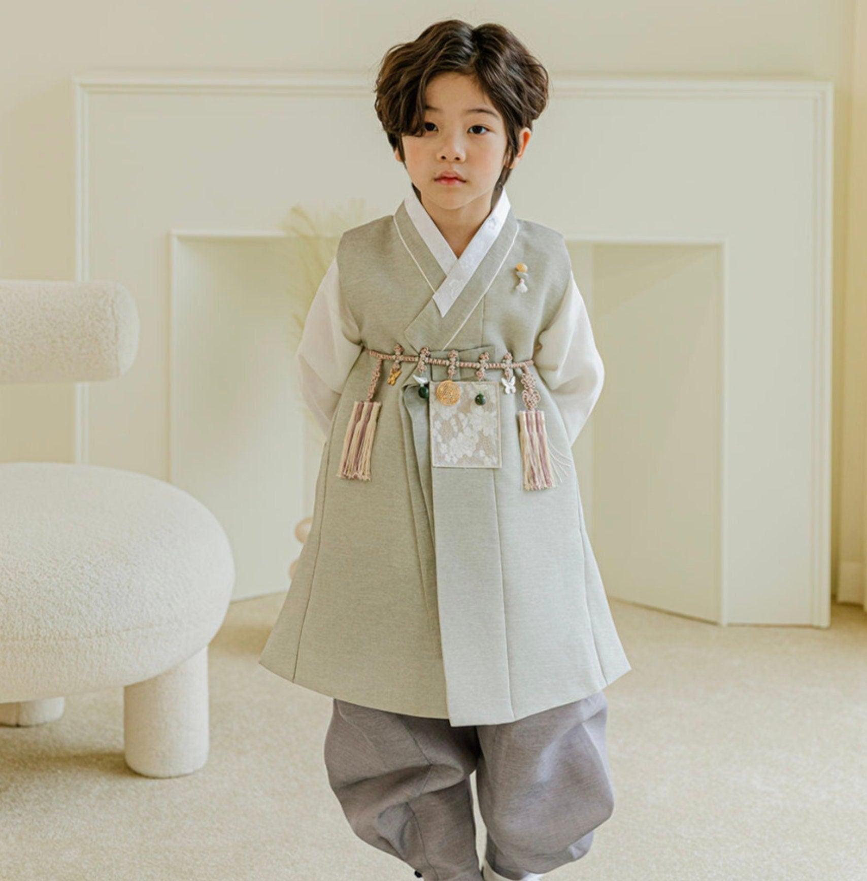 Yusin Khaki Stripe Boy Hanbok (100D-15YR) - Native Korean